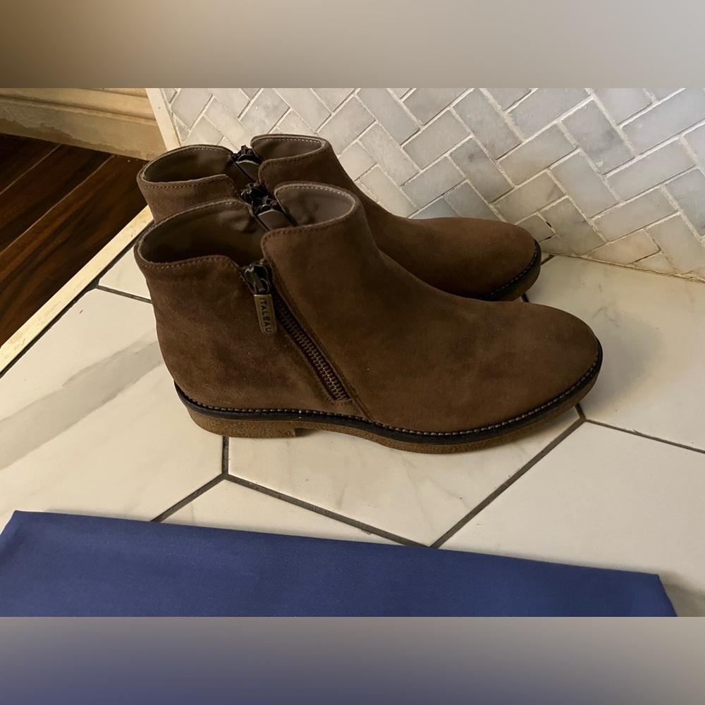 Elegant Brown Ankle Boots with Side Zipper- waterproof and memory foam